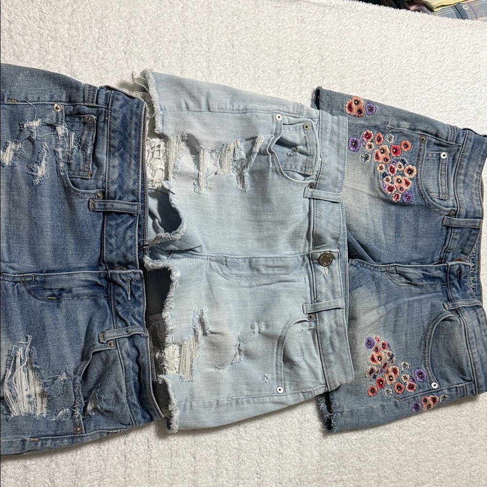 American Eagle Outfitters Distressed Jean Shorts - Blue and Light Blue